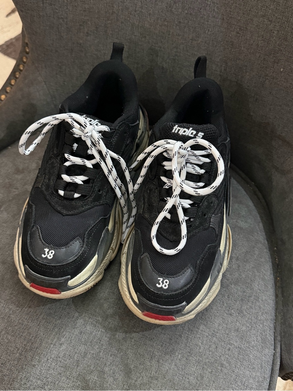 Authentic. Triple S Style Black and Cream Chunky Sneakers